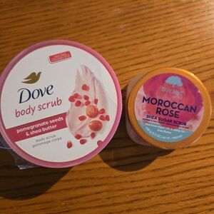 Dove Pomegranate & Shea Butter Body Scrub And Tree Hut Morroccan Rose Body Scrub
